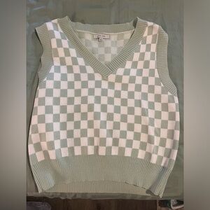 Green & White Checkered Sweater Vest